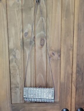 Silver Chrystal Rhinestone Clutch Purse with Chain Strap